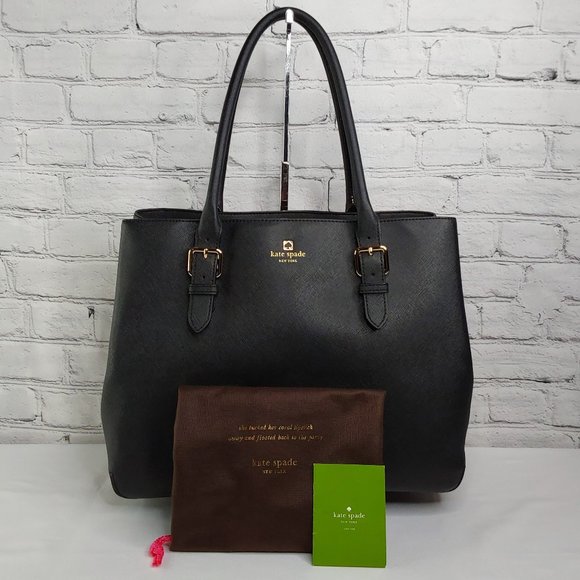KATE SPADE SAFFIANO LEATHER ADJUSTABLE BUCKLE STRAP LARGE SHOULDERBAG ONYX